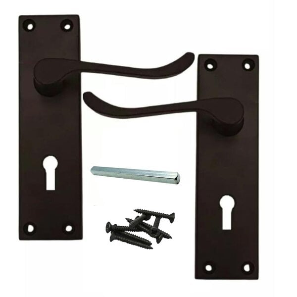 EDH Door Hardware Matt Black Victorian Scroll Door Handles – Handle Only, Handle + Lock or Lock Only – 150mm x 43mm - Handle Only