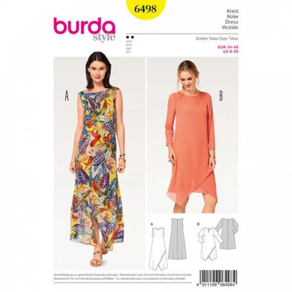 Burda Sewing Pattern 6498 Dresses For Women, 8 to 20 - Easy