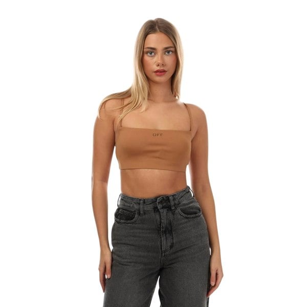 Off White Womens Sleek Square Neck Crop Top - Brown