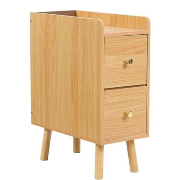 Havendro Slim Wooden Bedside Table Narrow Nightstand with Drawers and High Legs for Bedroom