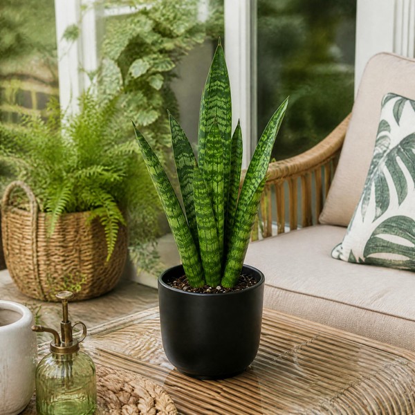 Sansevieria Superba in 12cm Pot | Air-Purifying Snake Plant for Low Light Spaces - Matt Black Ceramic Pot - 1