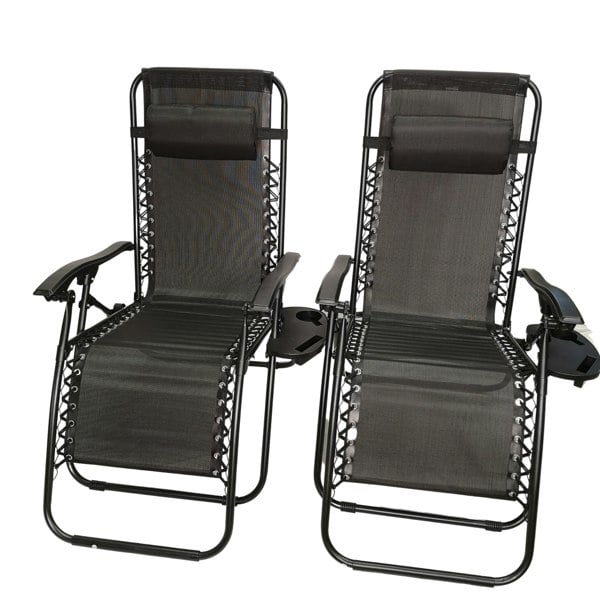 Samuel Alexander Set of 2 Black Multi Position Textoline Zero Gravity Garden Relaxer Chair Lounger