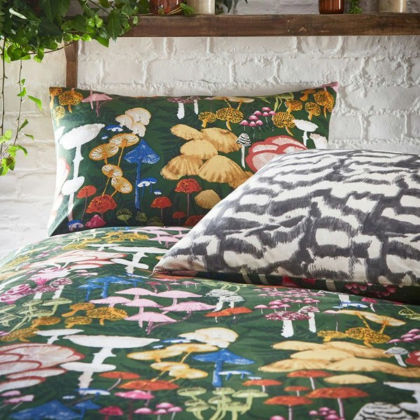 Furn Amanita Abstract Mushrooms Duvet Cover Set - Forest Green