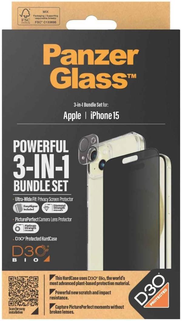 PanzerGlass Panzer Glass Privacy Powerful 3 in 1 Bundle Pack for iPhone 15 6.1" - B1172+P2809