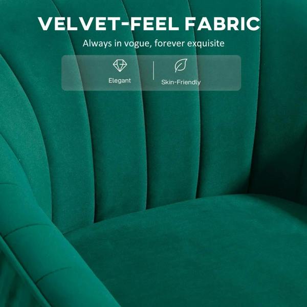 Green velvet-feel chair backrest with vertical tufting and soft textured fabric