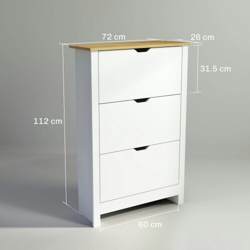 Wyld Haus Dorane Lake High Gloss White Slim Shoe Cabinet With 3 Flip Drawers