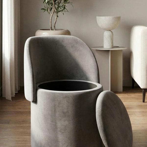 Garden Greatness Grey Velvet Storage Ottoman Chair