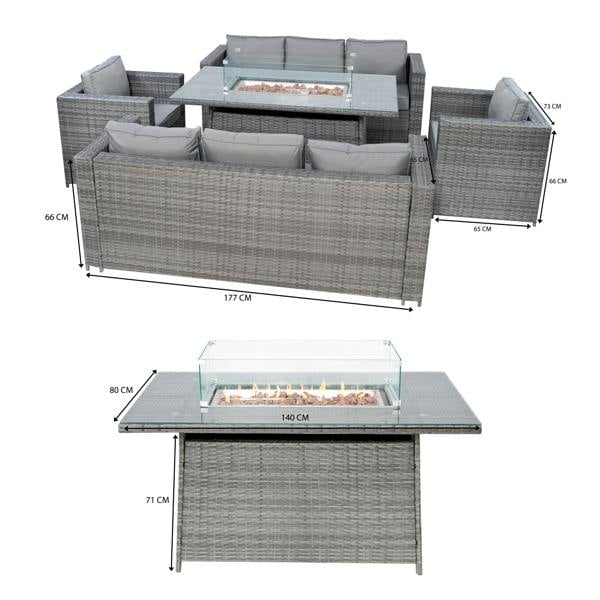 Jardi 8 Seater Rattan Furniture Set With Firepit – Grey