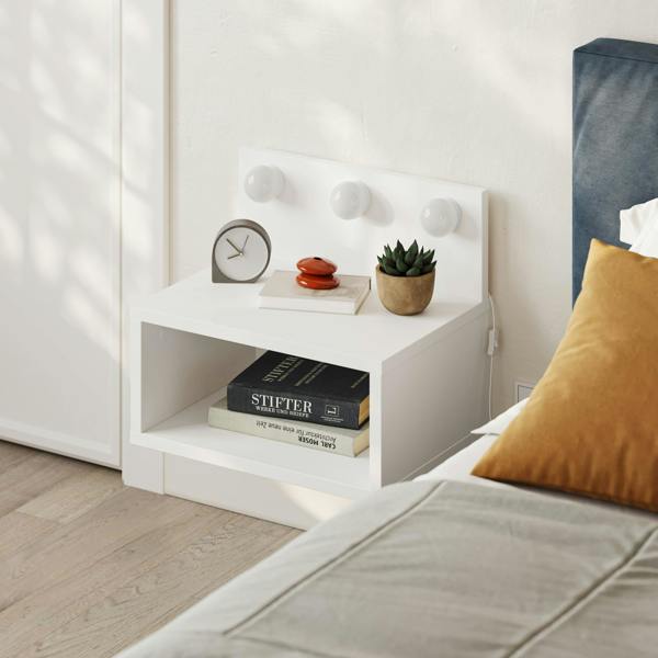 Decortie Floating Bedside Table with 3 LED Lights 30cm Modern Wall-mounted Open Shelf for Storage, Bedroom