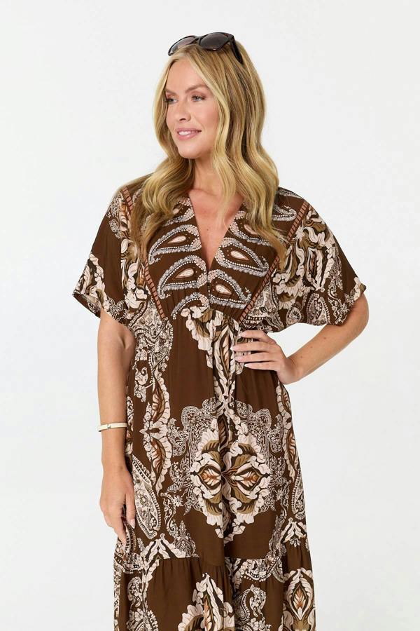 Brown | Paisley Relaxed 1/2 Sleeve Maxi Dress