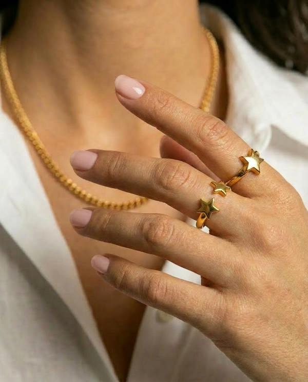 Elk & Bloom Double Star Dainty 14K Gold Ring