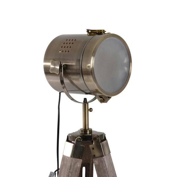 Bronze industrial searchlight floor lamp head on tripod stand with power cord