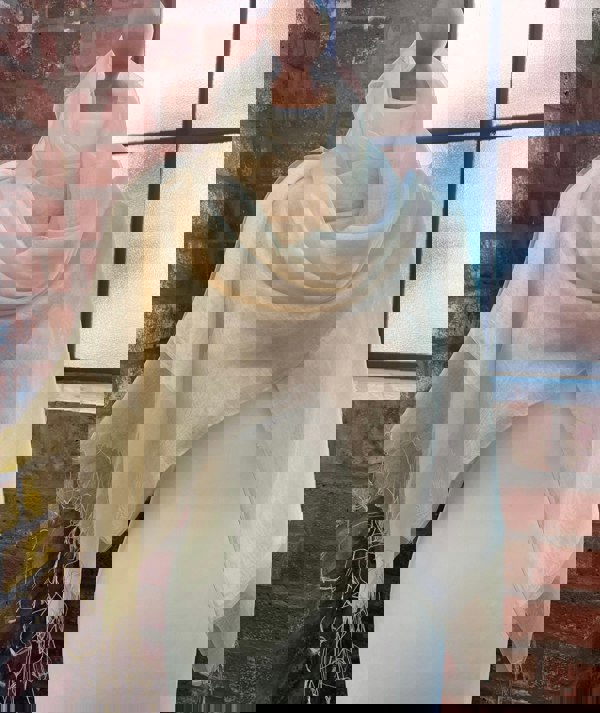 Antonia York Organza Wrap in Cream Silk Crepe & Gold Organza Sophia Tasselled Special Occasion Scarf