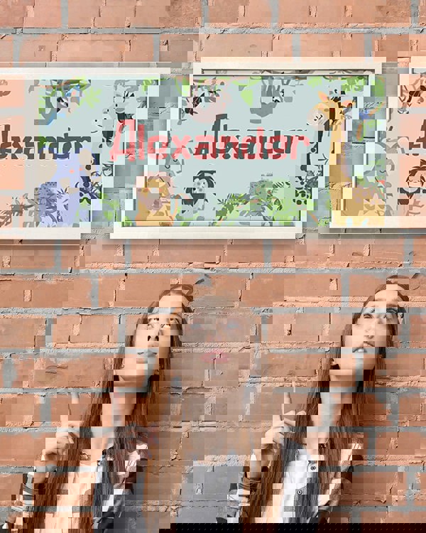 Personalised Jungle Nursery Wall Art, Framed Safari Print for Kids