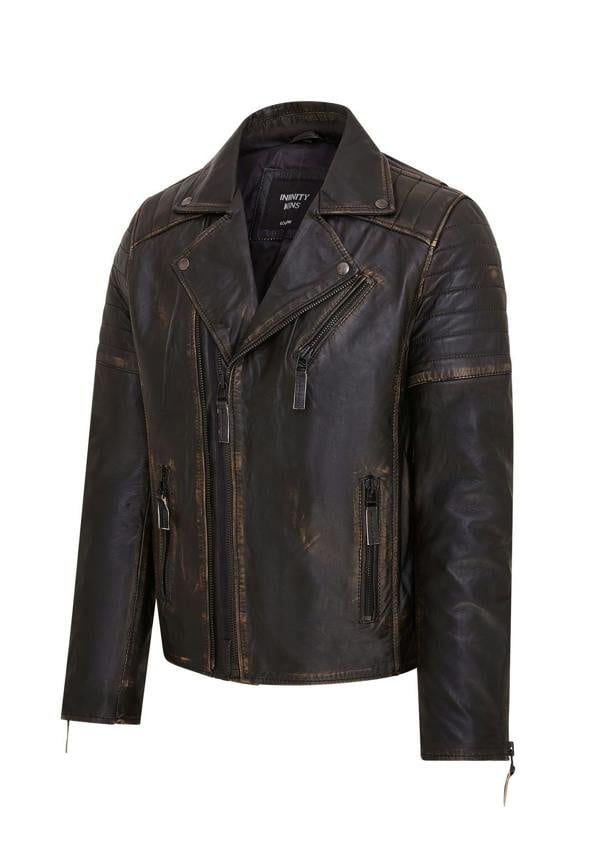Infinity Leather Mens Brando Double Cross Zip Leather Biker Jacket- Fagernes
