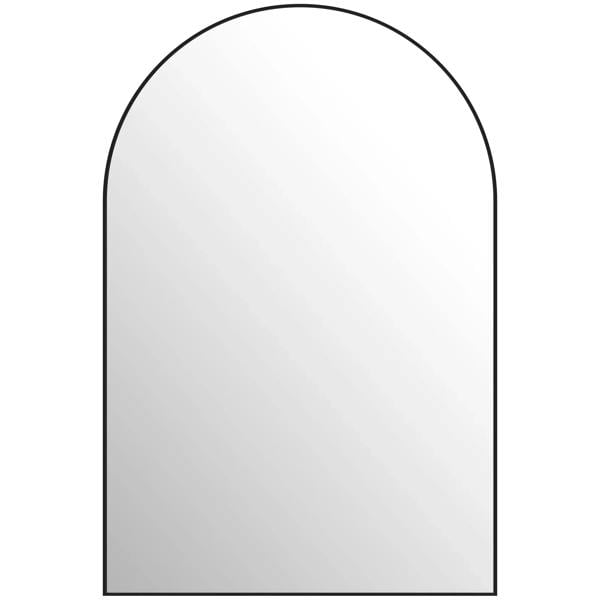 Black arched wall mirror with smooth glass panel and arched frame