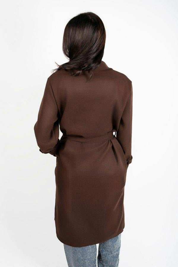 Avlina Double Breasted Belted Longline Coat - Brown
