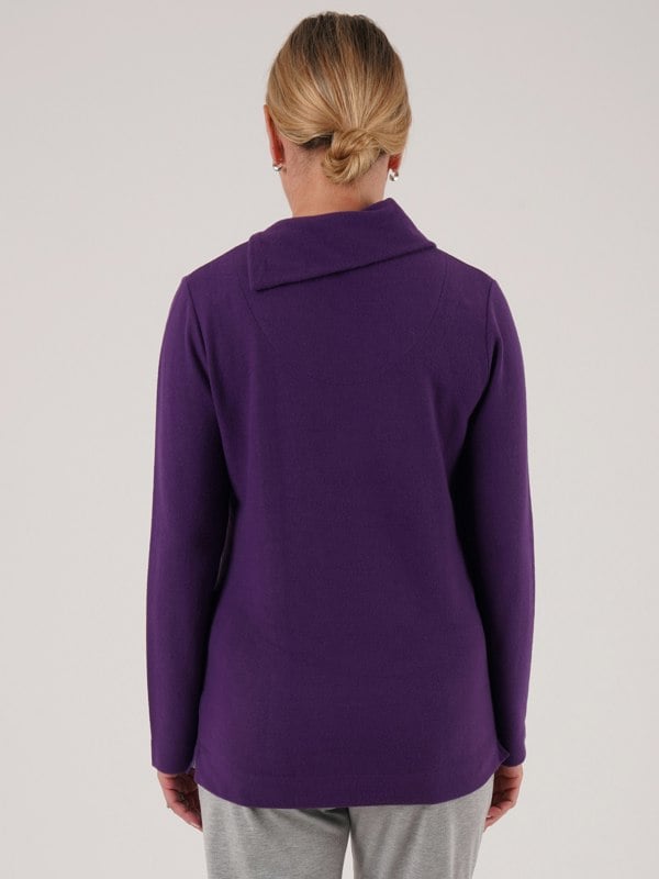 PennyPlain Button Split Cowl Neck Top - Mulberry