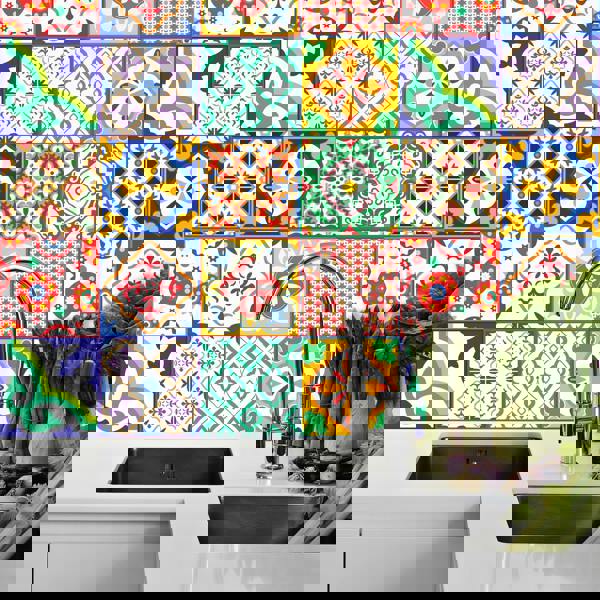 WT1535 - Classic Mediterranean Colourful Mixed Tiles Wall Stickers Set 1 - 15 x 15 cm (6 x 6 inches) - 24 pcs.