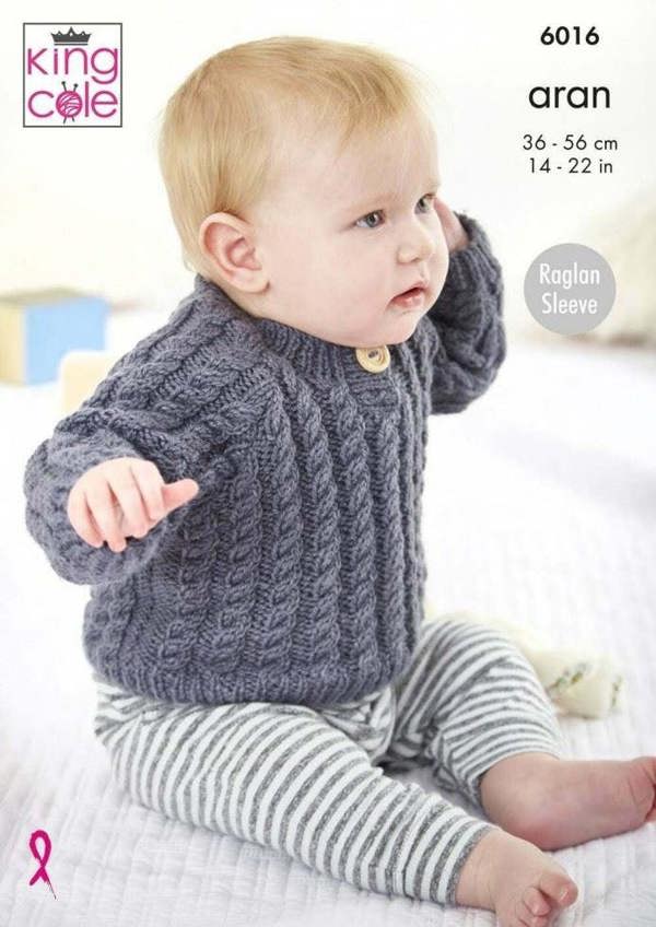 King Cole Comfort Aran Knitting Pattern 6016, Cardigans, Sweaters for Baby, 14 - 22 Inches