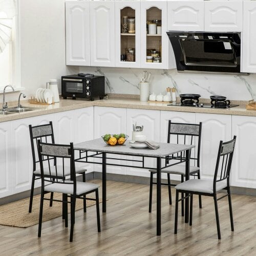 Wyld Haus Lera Marble Effect Grey And Black 5 Piece Dining Table And Chair Set