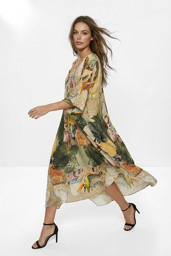 WOVCOR Tropical Patterned Woven Dress