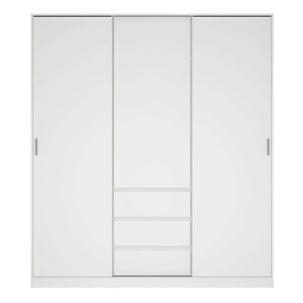 Wyld Haus Budapest White Wooden Wardrobe 3 Doors 3 Drawers