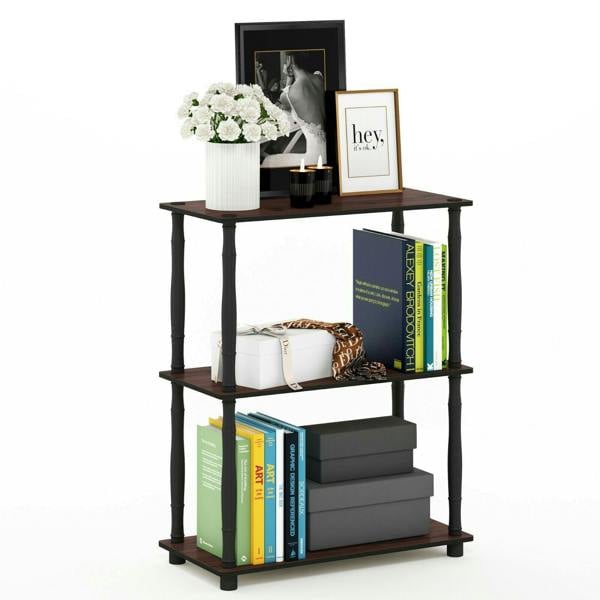 WALPLUS Elegant Turn-N-Tube 3-Tier Compact Multipurpose Shelf Display Rack with Classic Tube, Dark Cherry/Black for Entryway