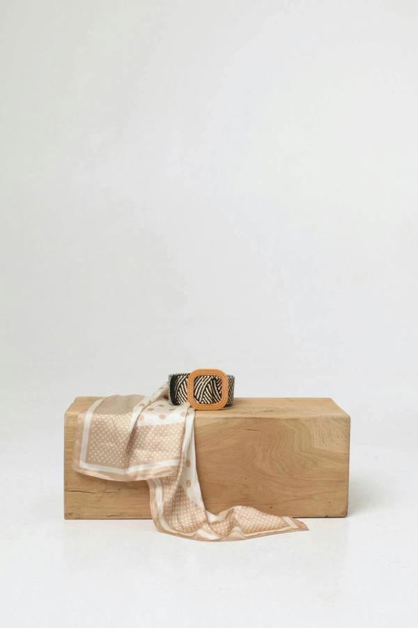 Beige | Zig Zag Texture Statement Buckle Belt