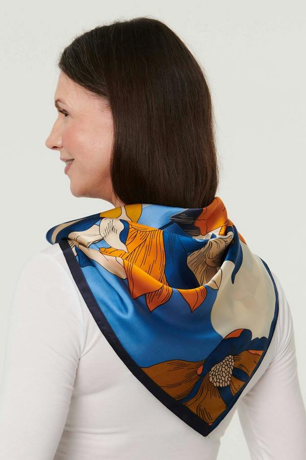 Orange | Floral Satin Texture Square Scarf