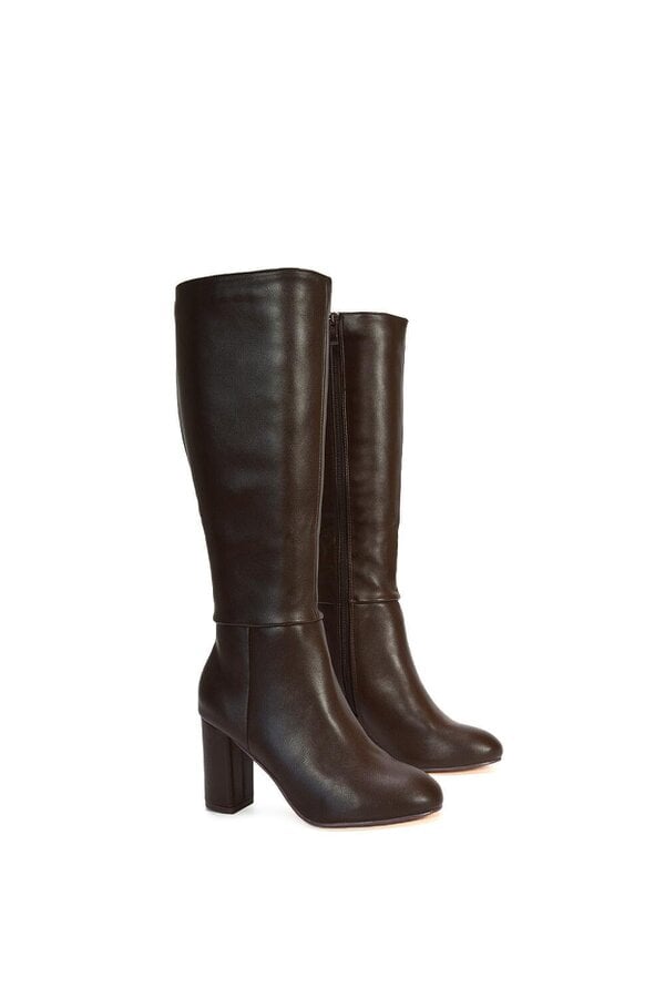 XY LONDON Knee High Block Heeled Boots With Zip Fastening