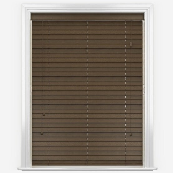 NewEdgeBlinds 100cm Chocolate Faux Wood Fine Grain Venetian Blinds with Strings