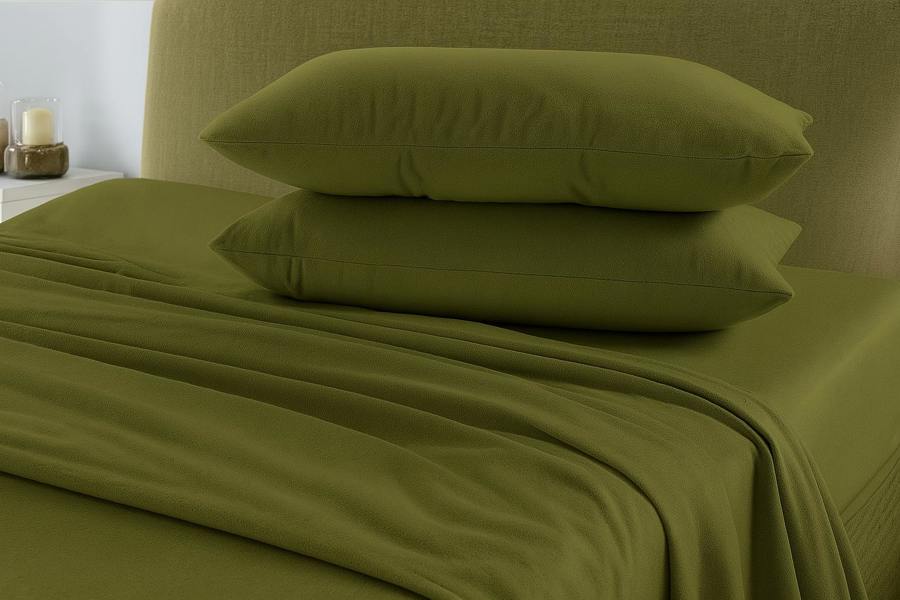 Brushed Cotton Plain Dark Green Duvet Cover Set