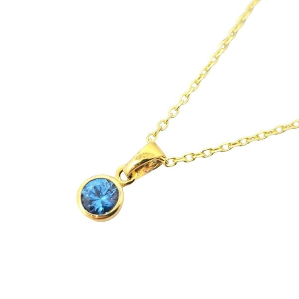 Mini Round Blue Topaz December Birthstone Pendant Necklace