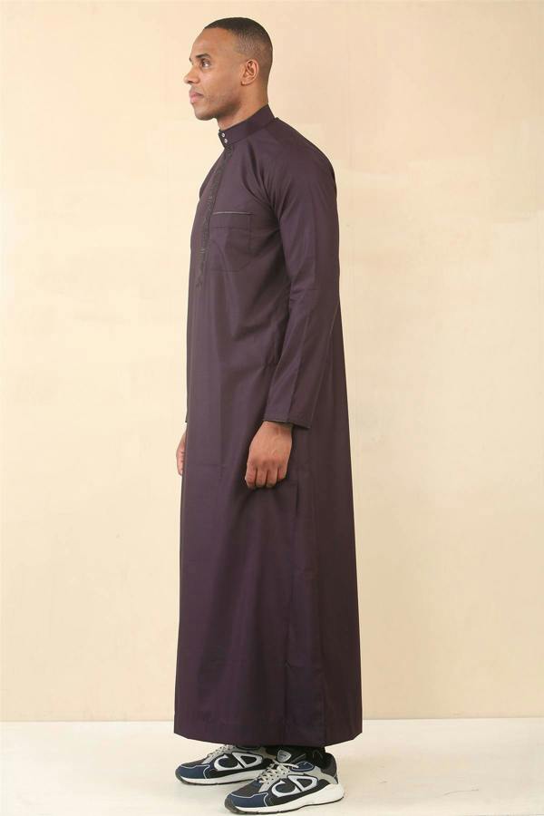 Infinity Leather Mens Thobe Jubba Emirati Islamic Arabic Eid Embroidery Kaftan Jubbah Robe