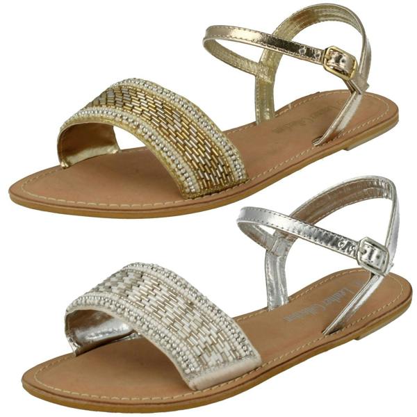 Spot On Ladies Spot On Leather Collection Beaded Sandals
