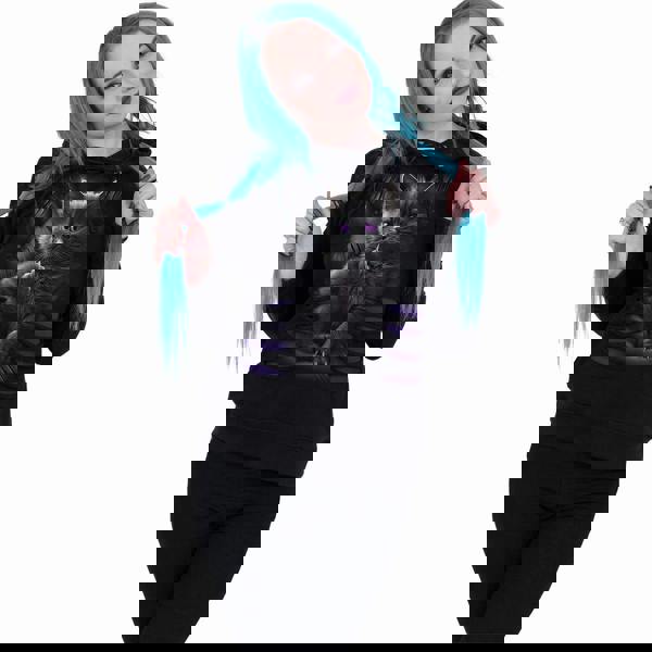 Spiral Direct CATTITUDE - Large Hood Ripped Hoody Purple-Black