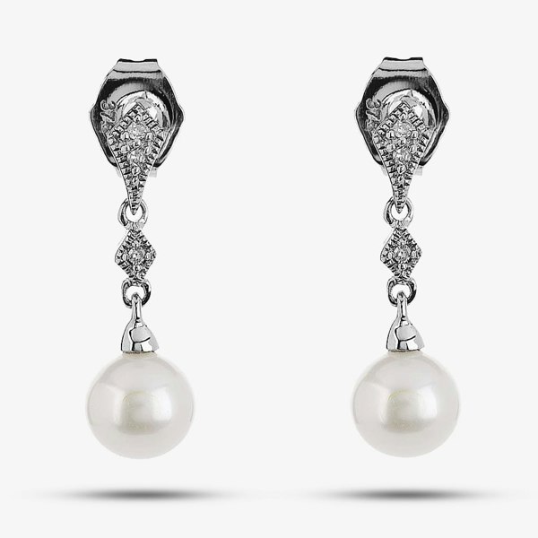 T. H. Baker 9ct White Gold Diamond Freshwater Droppers GE807W