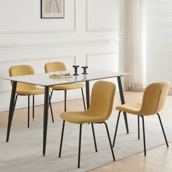 Set of 4 Teddy Faux Fur Stitched Design Dining Chairs Bella
