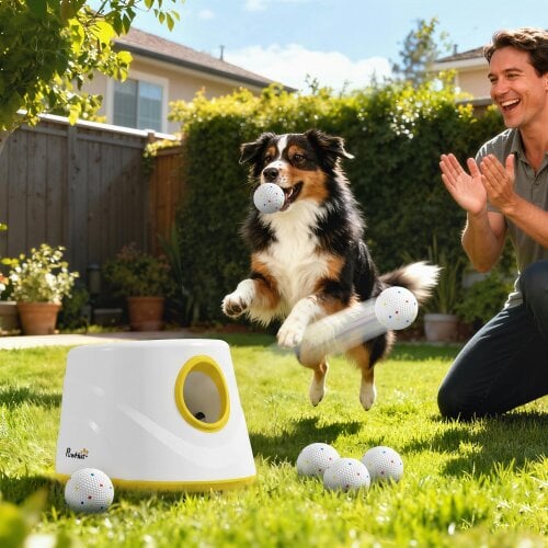 PawHut Automatic Dog Ball Launcher with 6PCS 2.3" ETPU Balls