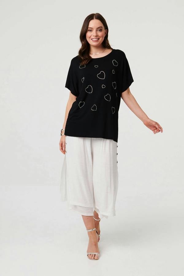 Black | Sparkly Heart Detail Relaxed T-Shirt