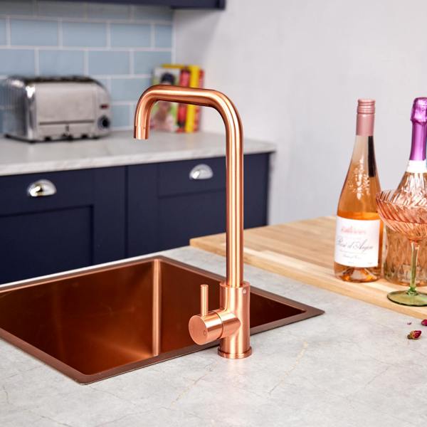 Flode Dellen | Single Lever Kitchen Sink Mixer Tap with Swivel Spout | Square Neck Design | Rose Copper Finish