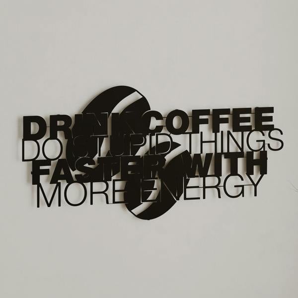 Decortie Coffee for More Energy Metal Art Wall Home Decorative Ornament, Black