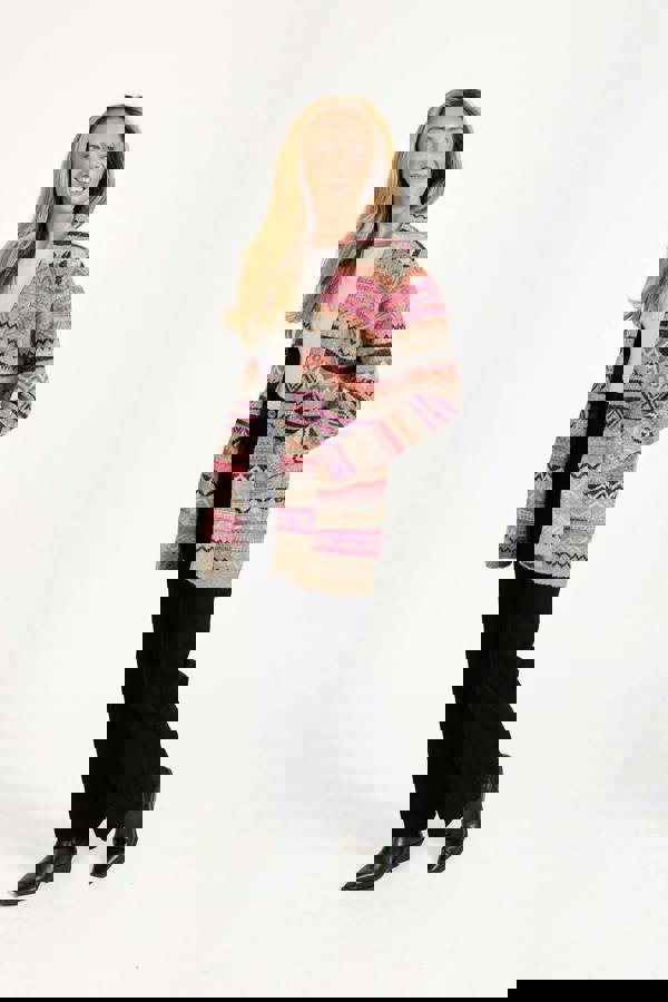 Aztec Print Pocket Detail Longline Cardigan