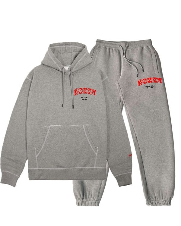Money College Drop Sig Hood Tracksuit Grey Melange