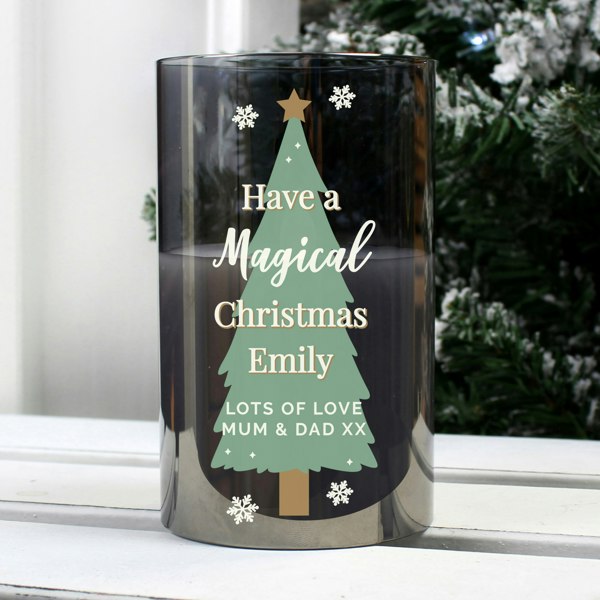 Personalised Memento Company Personalised Christmas Tree Smoked Glass LED Candle
