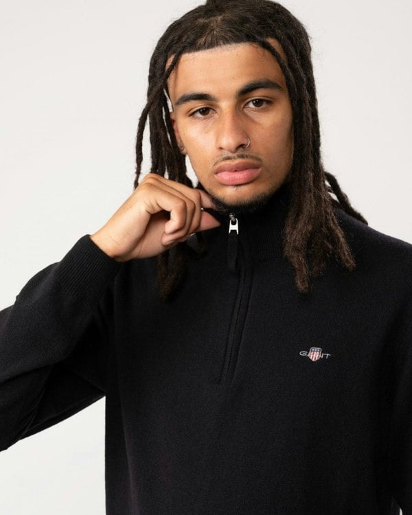 GANT Mens Superfine Lambswool Half Zip Cardigan - 5 Black