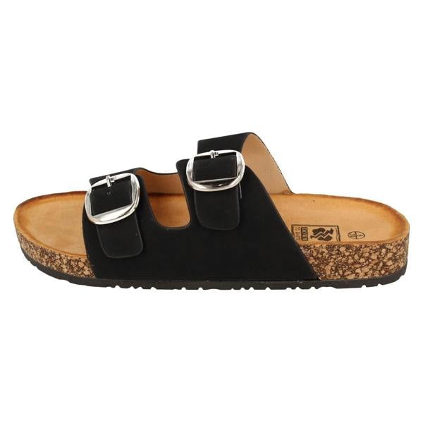 Down to Earth Ladies Down to Earth Low Flatform Dual Buckle Mule Sandal F12090