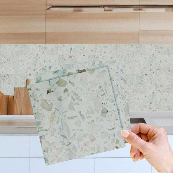 WALPLUS Marble Terrazzo Metallic Silver Wall Tile Sticker Set 96 pcs | Modern Home Decor