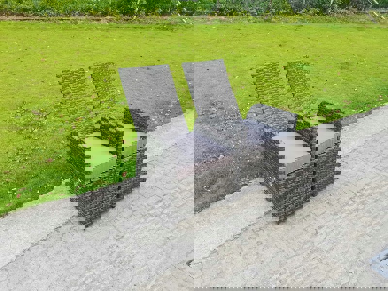 Fimous Rattan Garden Furniture Gas Fire Pit Rectangle Oblong Dining Table And Chairs 4 Seater Plus Rectangular Table